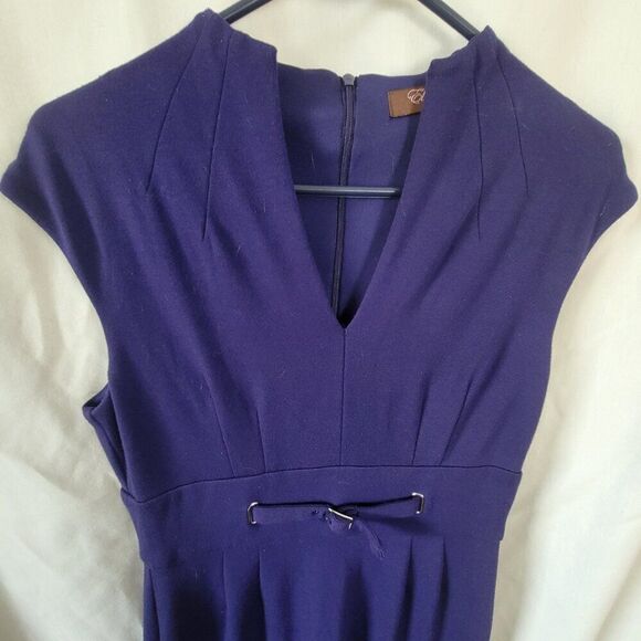 Eliza J Dress Sleeveless Cobalt Blue dressy sz 12 vtg zip belt V-neck timeless - Picture 6 of 17
